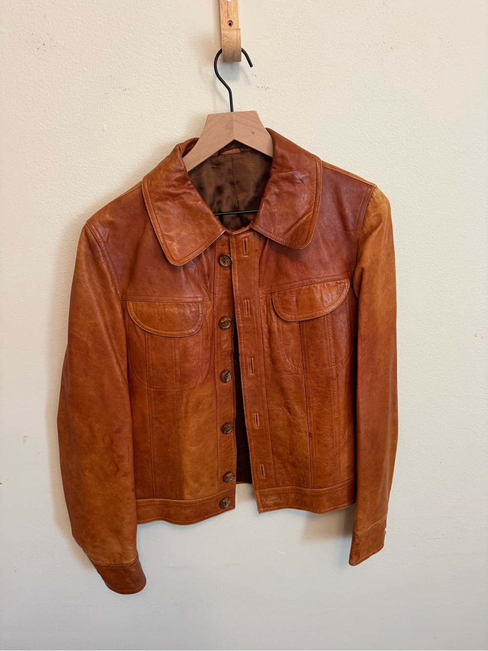 Women's Cognac Leather Button-Front Jacket